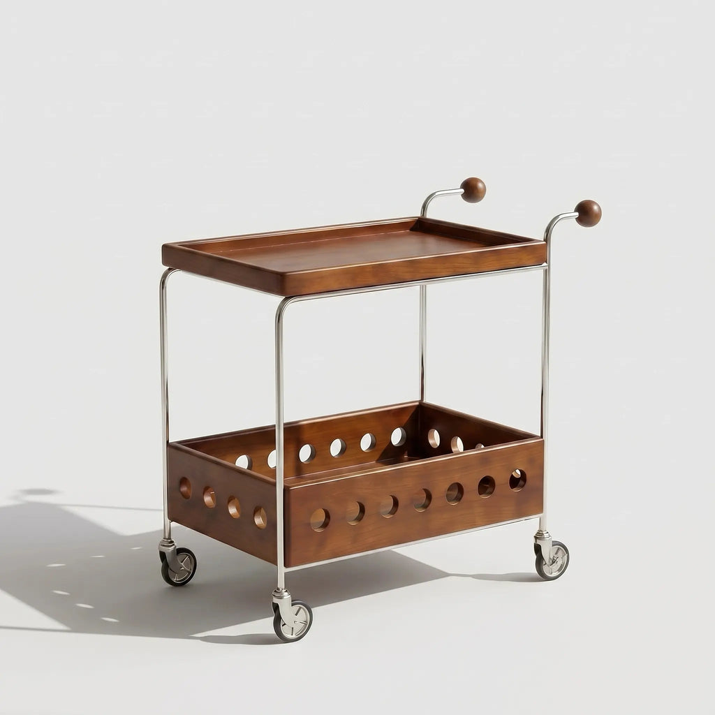 Orin Rolling Serving Cart with Wheels – 2-Tier Solid Wood Kitchen Storage & Mobile Beverage Utility Bar Cart Organizer
