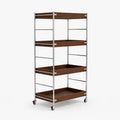 Solid Wood Rolling Cart with Wheels – 4-Tier Walnut Storage Shelves & Mobile Utility Organizer Rack for Apartments