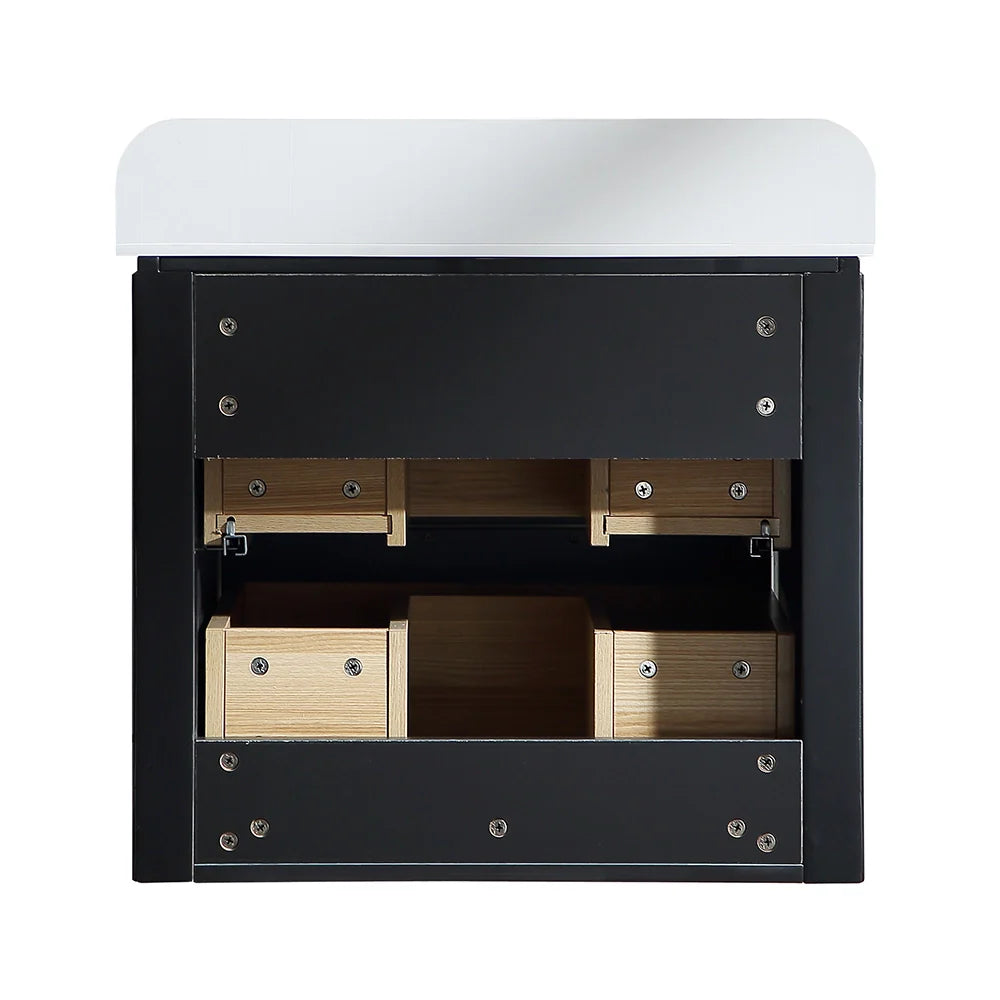 24 Inch Wall-mounted Reeded Oak Bathroom Vanity with Single Sink