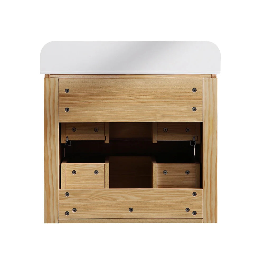 24 Inch Wall-mounted Reeded Oak Bathroom Vanity with Single Sink