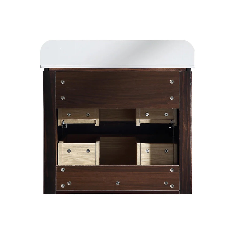 24 Inch Wall-mounted Reeded Oak Bathroom Vanity with Single Sink