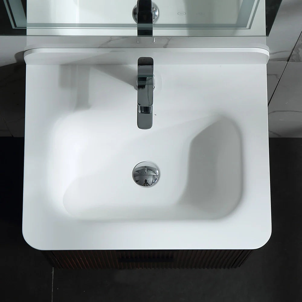24 Inch Wall-mounted Reeded Oak Bathroom Vanity with Single Sink