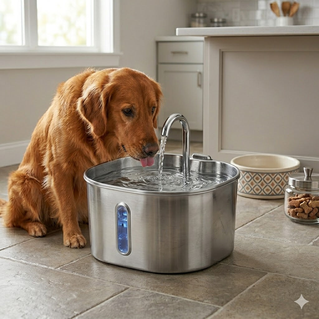 2.2L Automatic Pet Water Fountain – Stainless Steel Cat and Dog Water Dispenser with Clear Water Level Window – Quiet Fountain for Pets