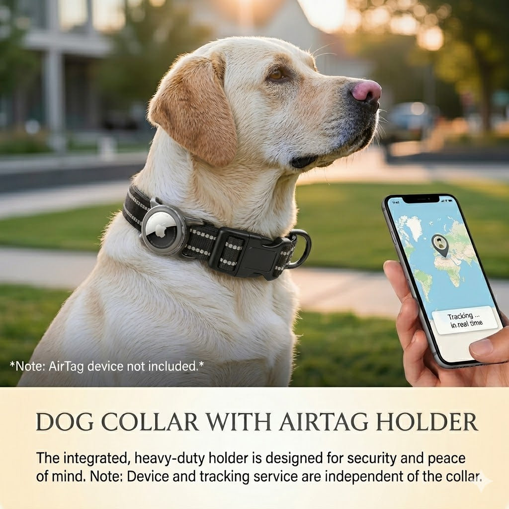 Waterproof Reflective Air Tag Holder Dog Collar – Adjustable Soft Padded Pet Collar with Safety Breakaway Buckle for All Breeds