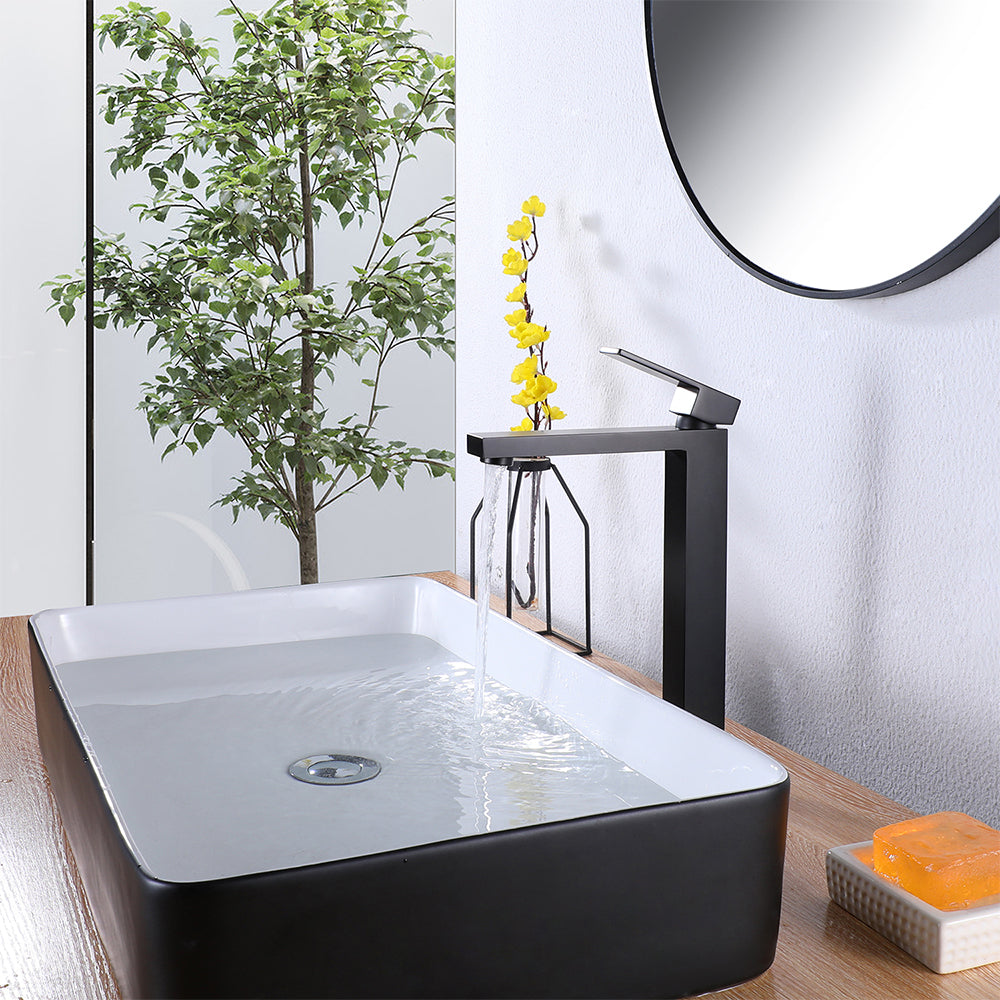 Modern Single-handle Bathroom Sink Faucet with Square Cover