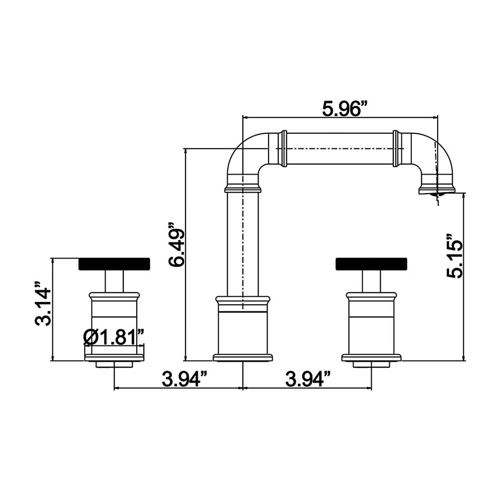 Deck Mounted Dual Handles Modern Industrial Style Bathroom Sink Faucet