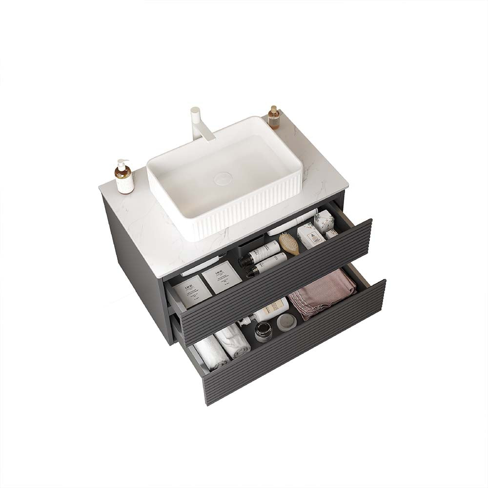 30" Wall-Mounted Gray Bathroom Vanity with Vessel Sink No Faucet