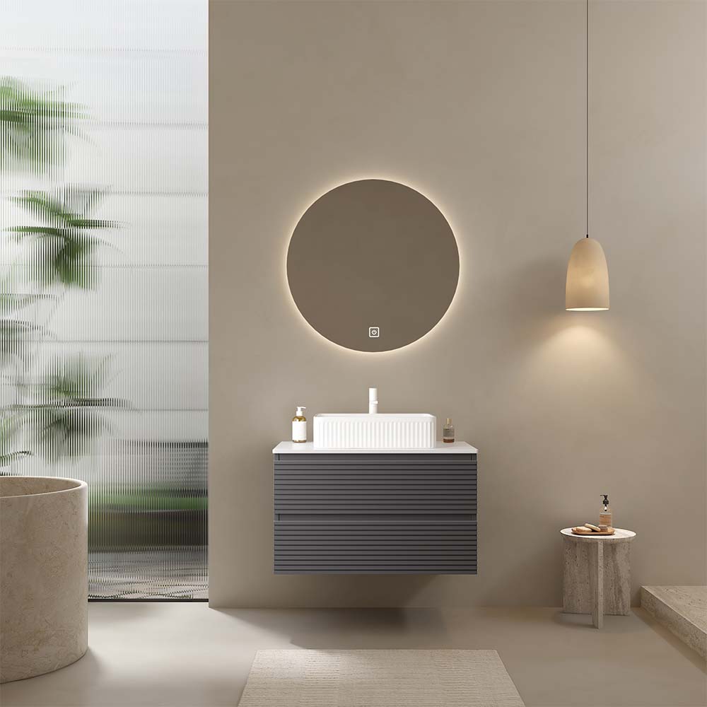 30" Wall-Mounted Gray Bathroom Vanity with Vessel Sink No Faucet