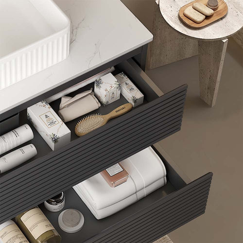 30" Wall-Mounted Gray Bathroom Vanity with Vessel Sink No Faucet