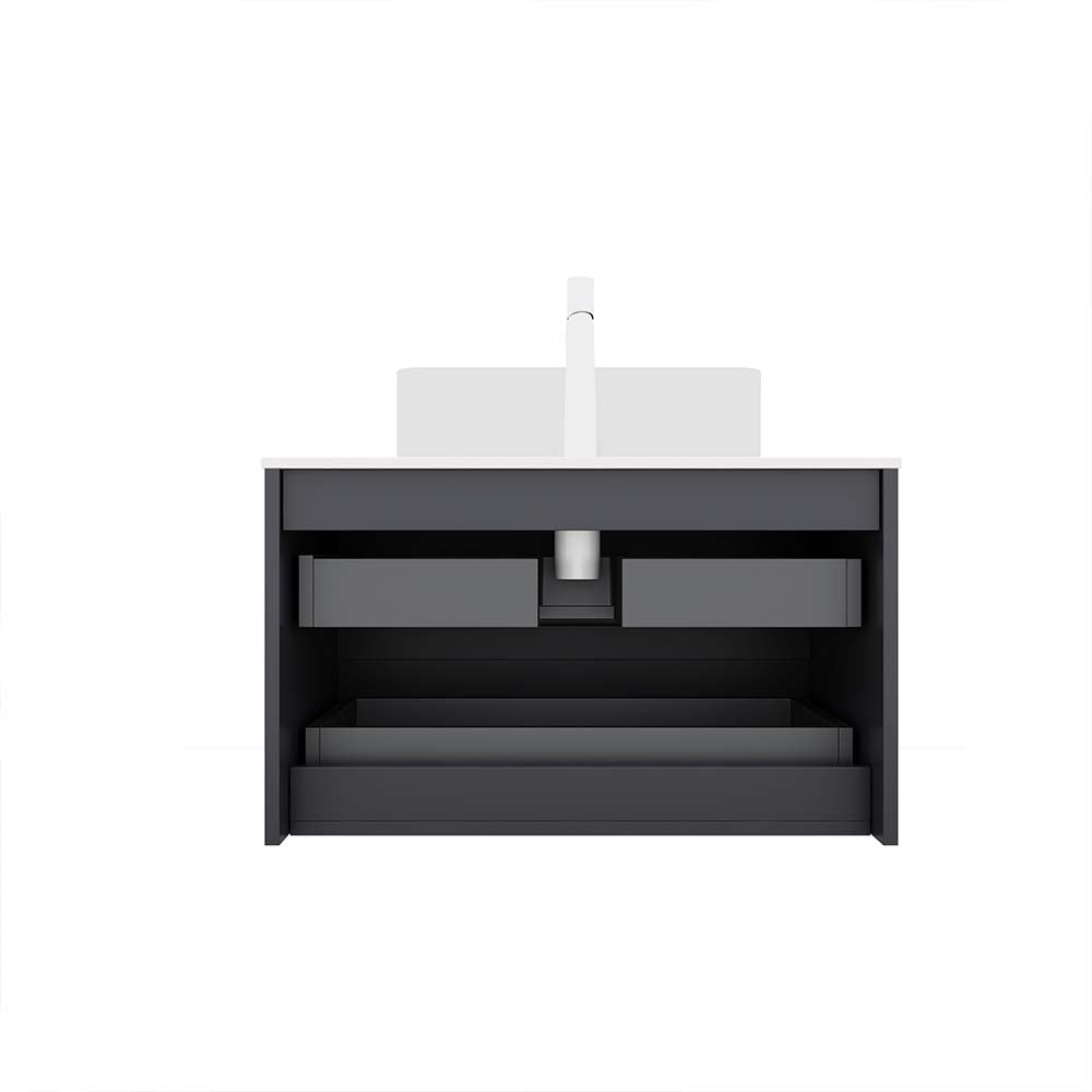 30" Wall-Mounted Gray Bathroom Vanity with Vessel Sink No Faucet