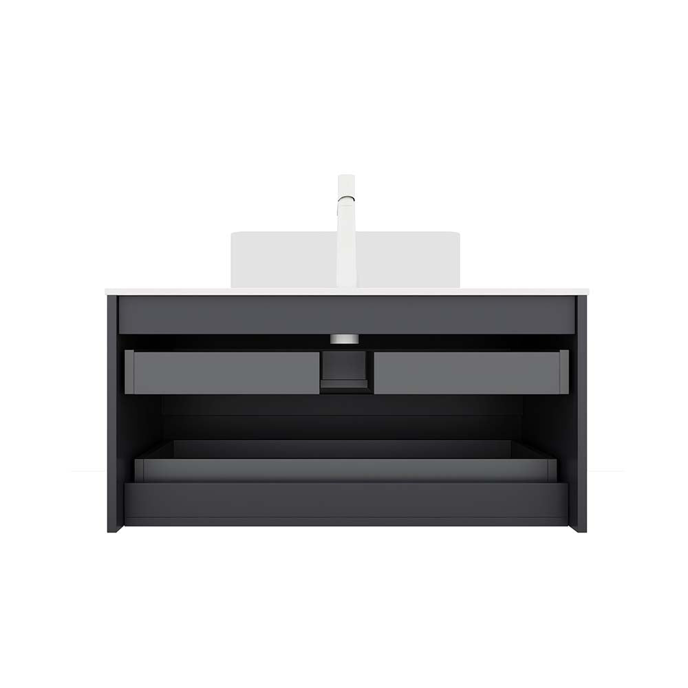 36" Wall-Mounted Gray Bathroom Vanity with Vessel Sink No Faucet