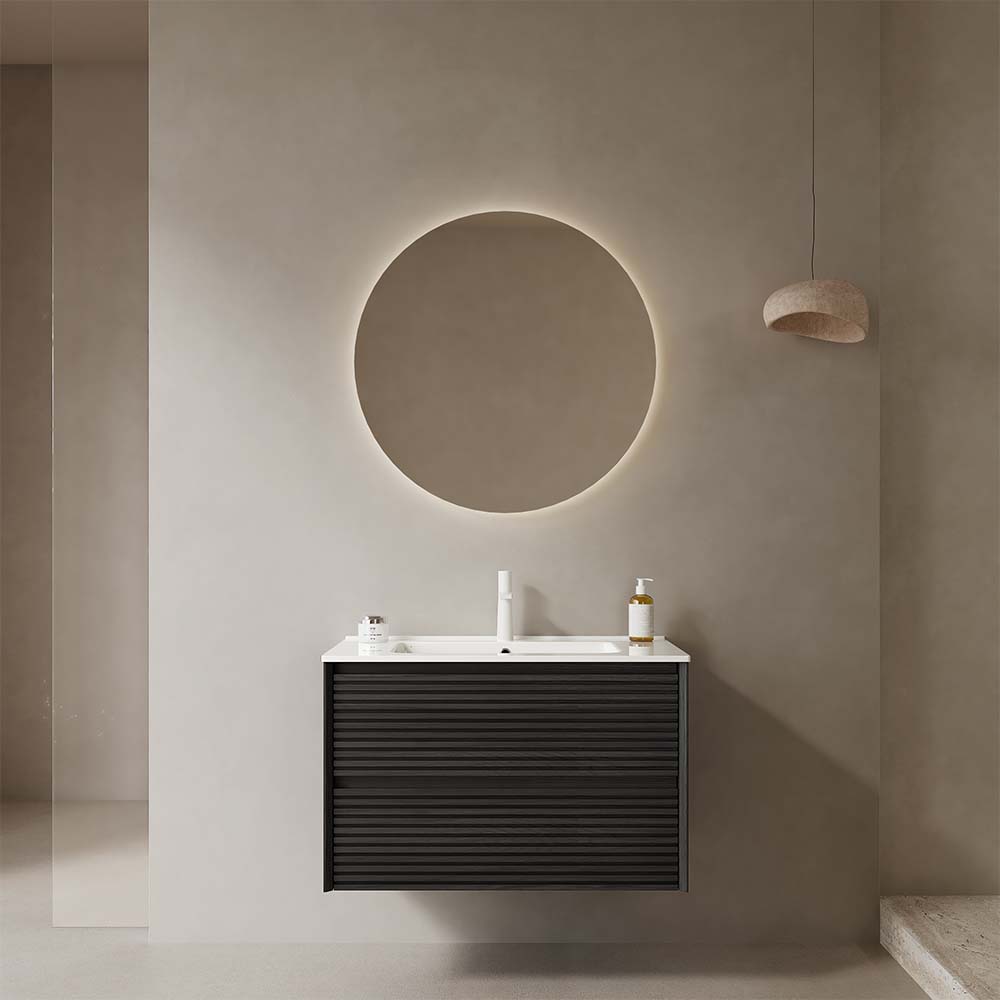 30" Wall-Mounted Dark Oak Bathroom Vanity with Sink No Faucet