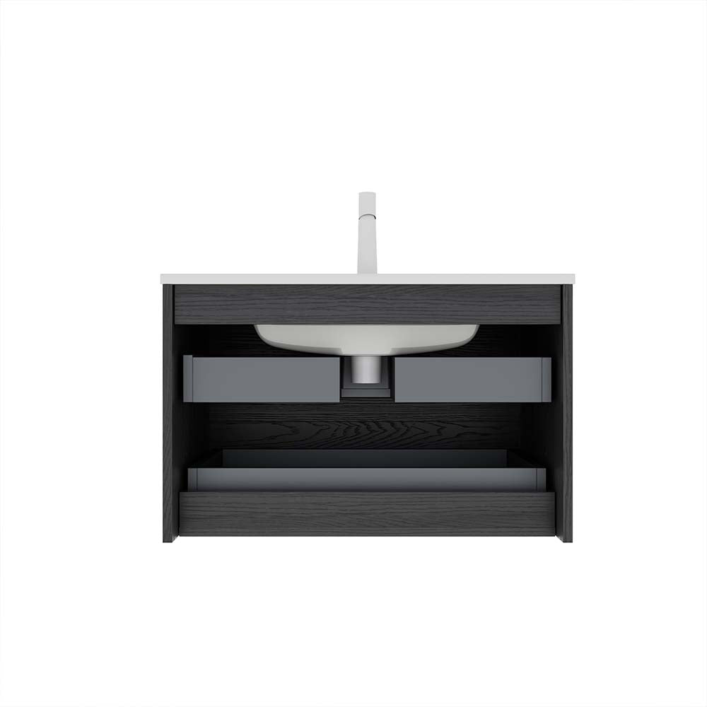 30" Wall-Mounted Dark Oak Bathroom Vanity with Sink No Faucet