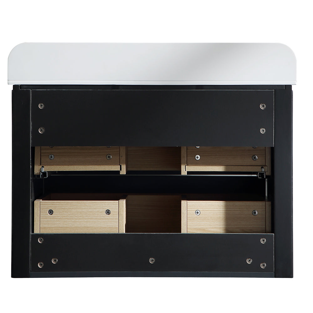 30 Inch Wall-mounted Reeded Oak Bathroom Vanity with Single Sink