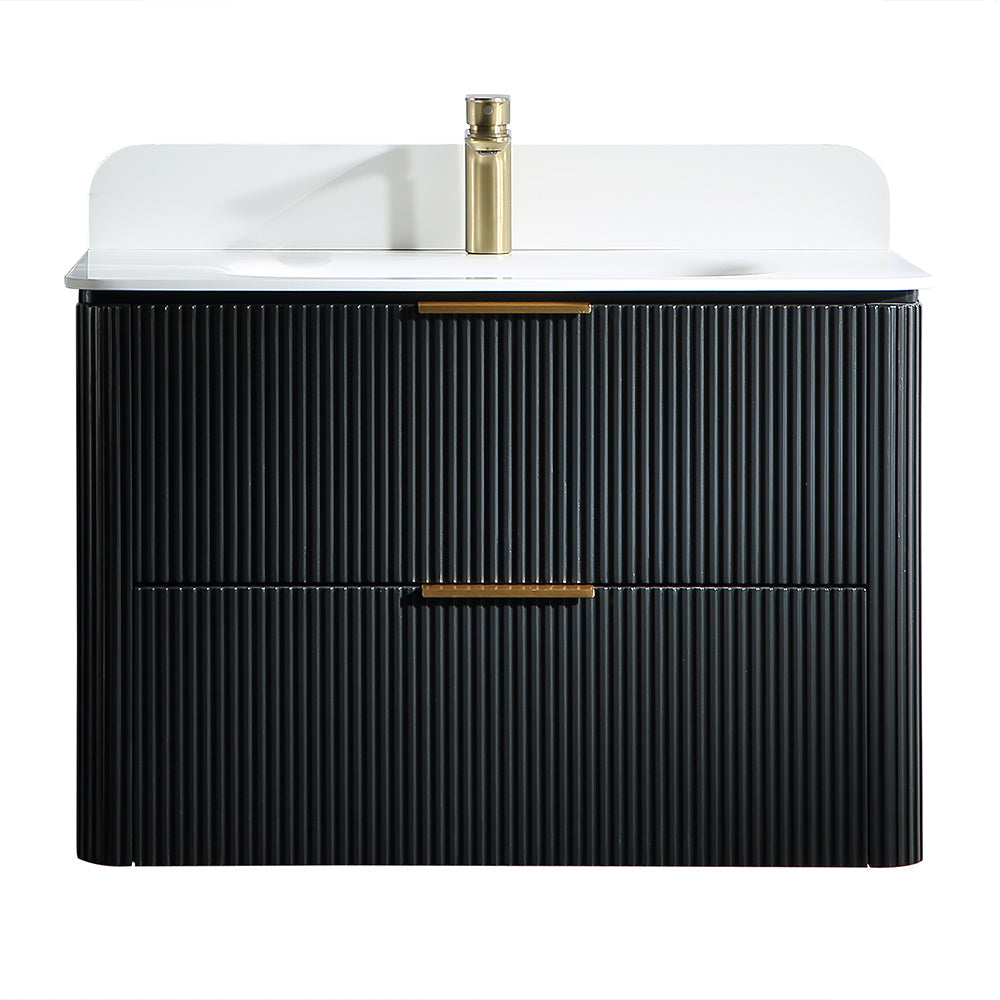 30 Inch Wall-mounted Reeded Oak Bathroom Vanity with Single Sink