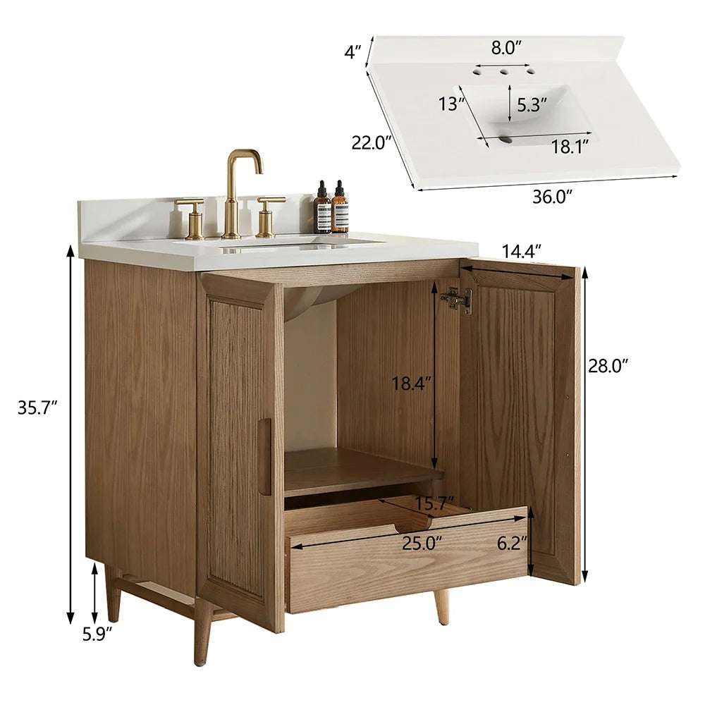 Fully Assembled 30 Inch Light Coffee Freestanding Bathroom Vanity with Single Sink