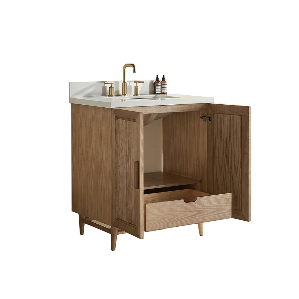Fully Assembled 30 Inch Light Coffee Freestanding Bathroom Vanity with Single Sink