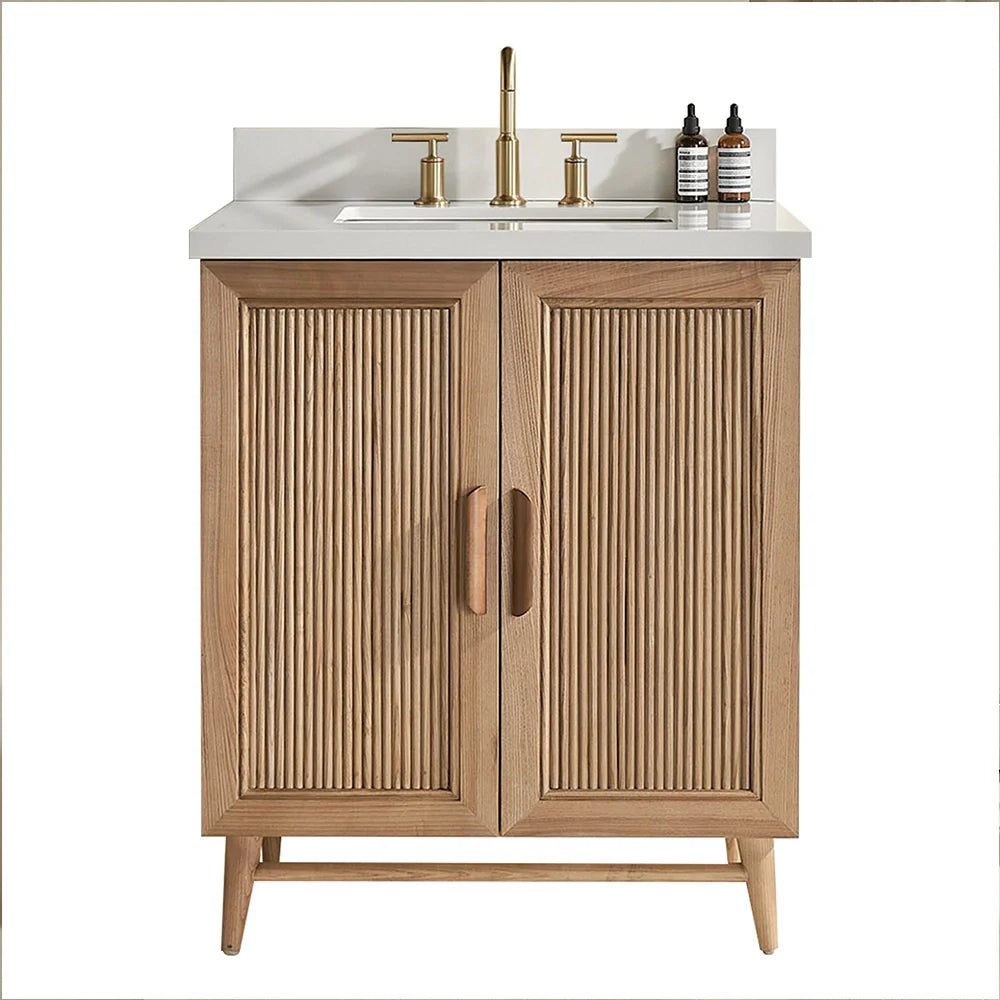 Fully Assembled 30 Inch Light Coffee Freestanding Bathroom Vanity with Single Sink