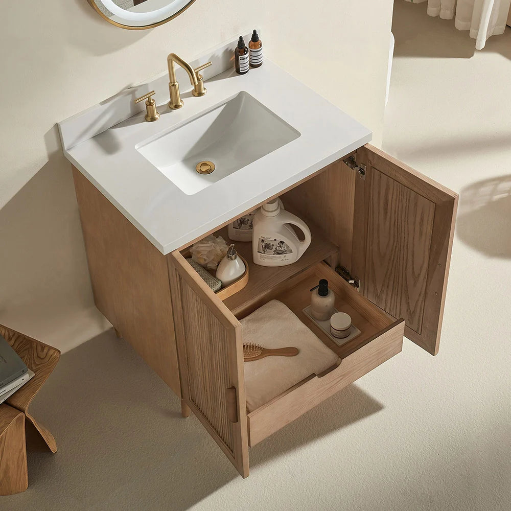 Fully Assembled 30 Inch Light Coffee Freestanding Bathroom Vanity with Single Sink