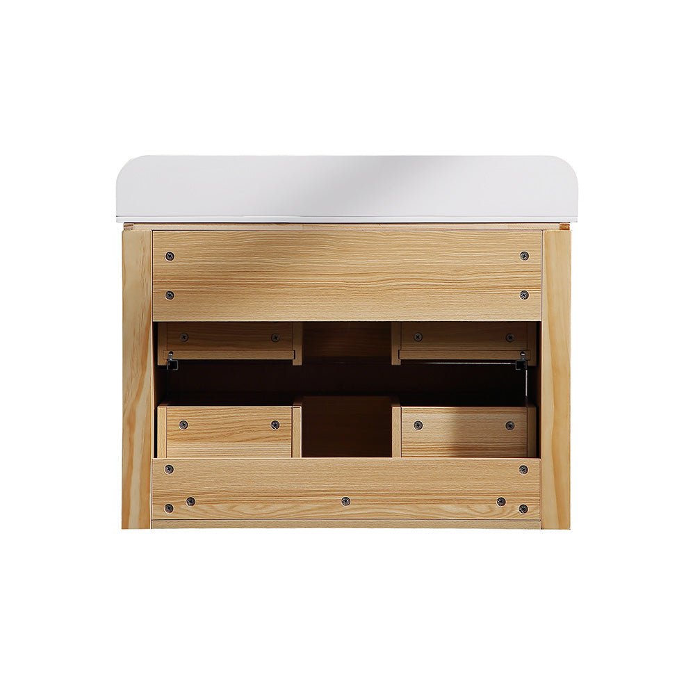 30 Inch Wall-mounted Reeded Oak Bathroom Vanity with Single Sink