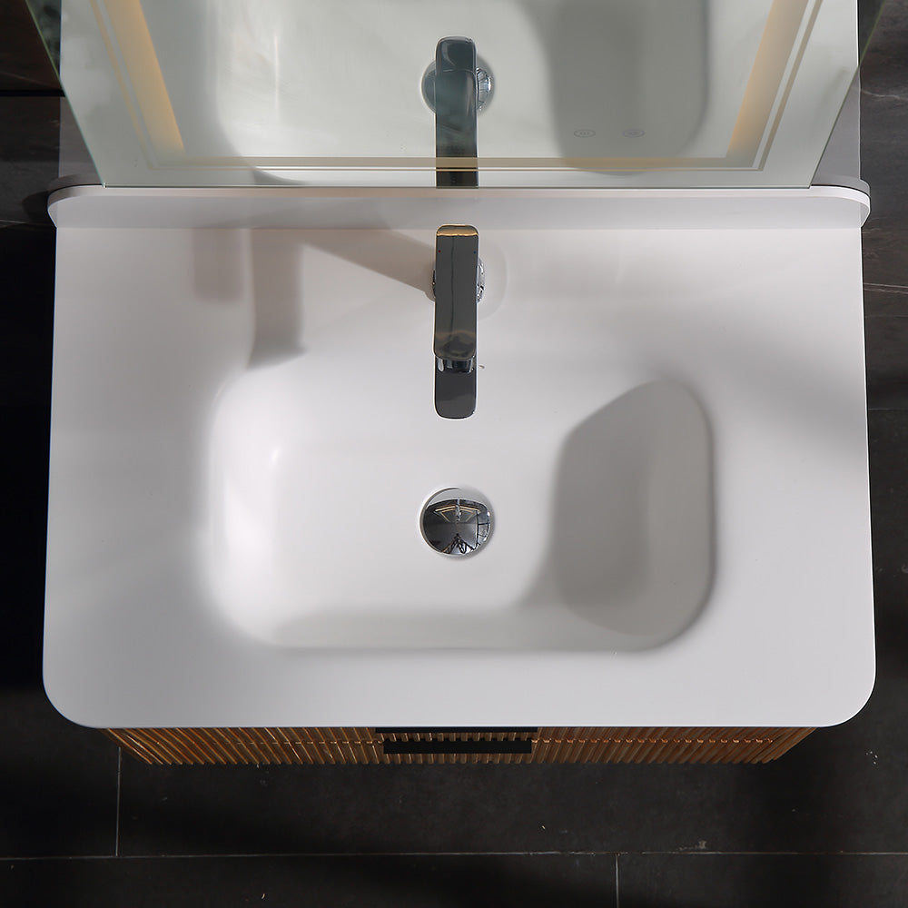 30 Inch Wall-mounted Reeded Oak Bathroom Vanity with Single Sink