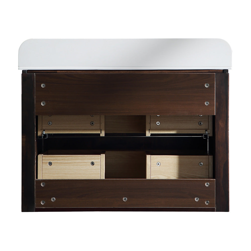 30 Inch Wall-mounted Reeded Oak Bathroom Vanity with Single Sink