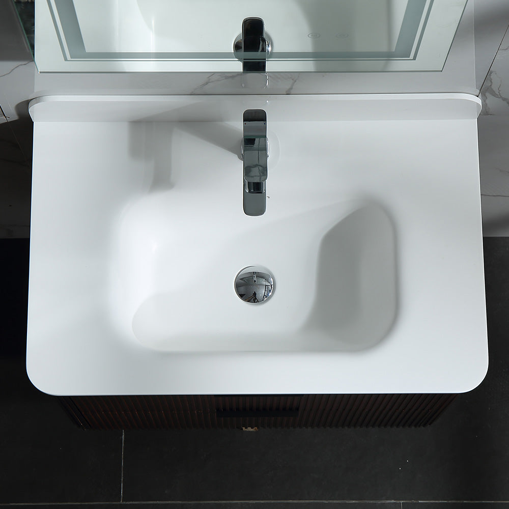 30 Inch Wall-mounted Reeded Oak Bathroom Vanity with Single Sink