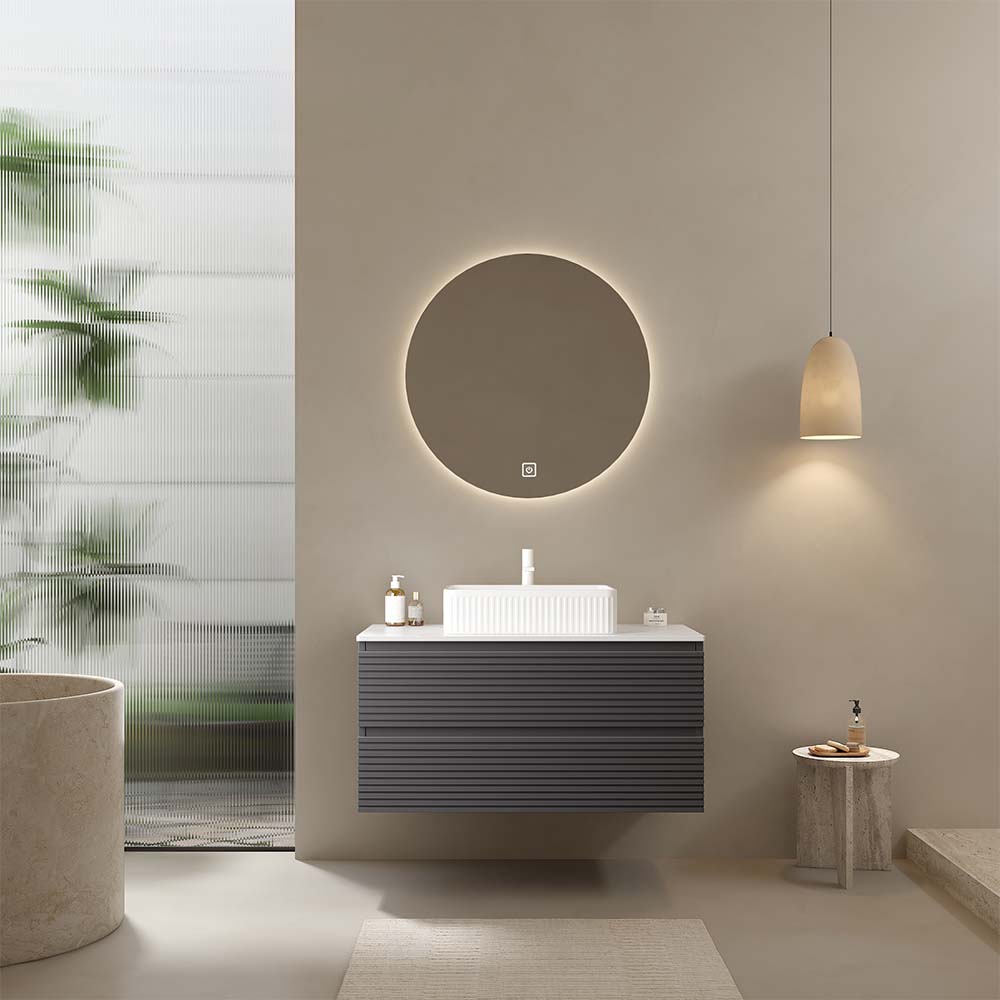36" Wall-Mounted Gray Bathroom Vanity with Vessel Sink No Faucet