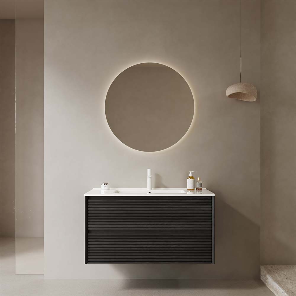 36" Wall-Mounted Dark Oak Bathroom Vanity with Sink No Faucet