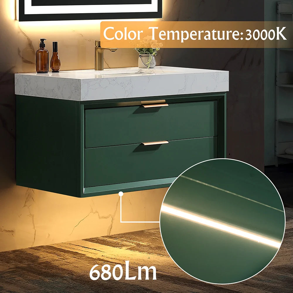36 Inch Wall-Mounted Bathroom Vanity with Engineered Stone Top