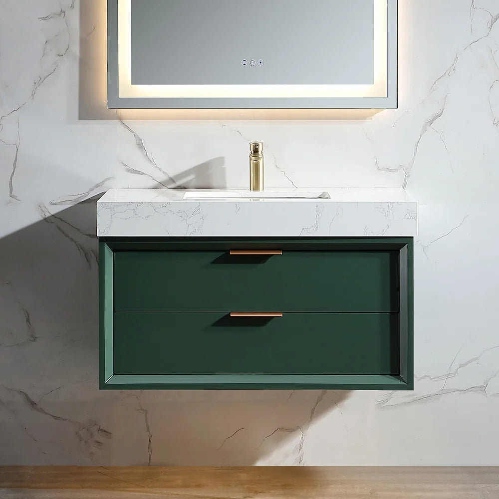36 Inch Wall-Mounted Bathroom Vanity with Engineered Stone Top