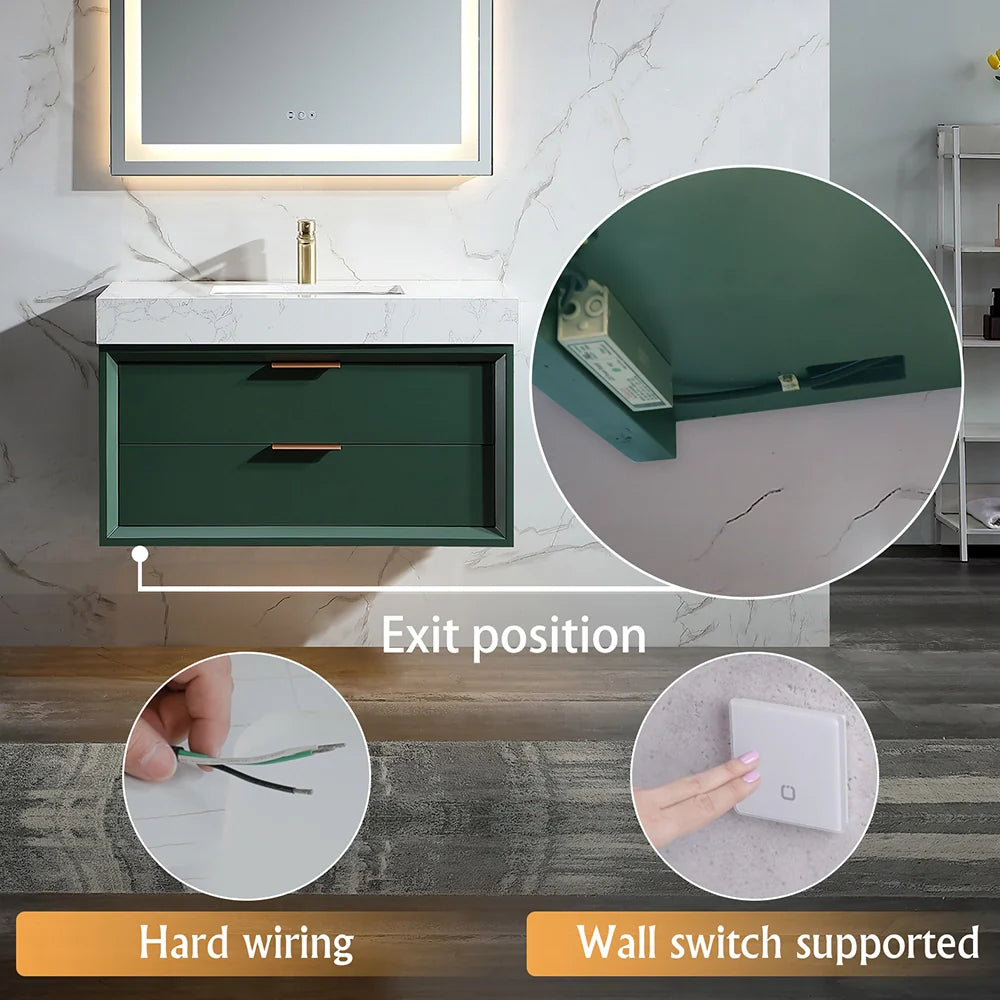 36 Inch Wall-Mounted Bathroom Vanity with Engineered Stone Top