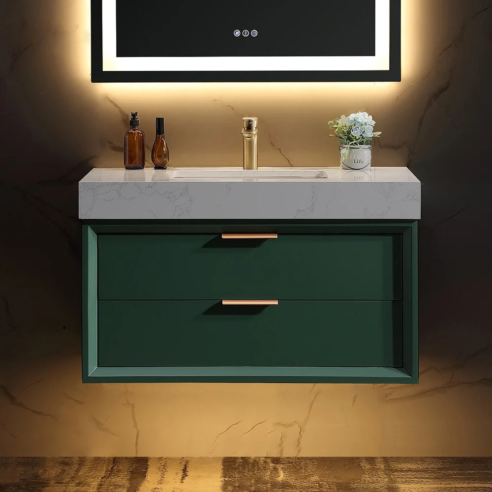36 Inch Wall-Mounted Bathroom Vanity with Engineered Stone Top