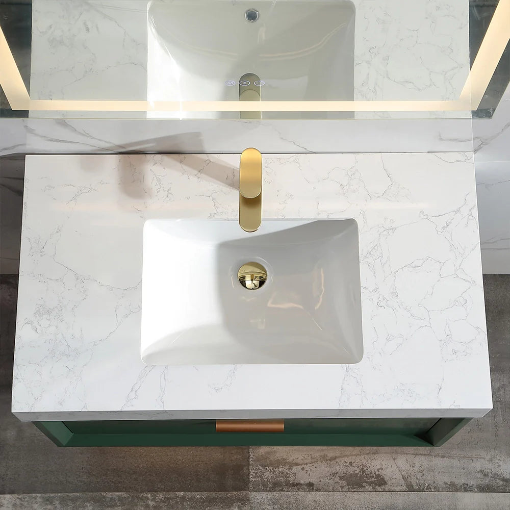 36 Inch Wall-Mounted Bathroom Vanity with Engineered Stone Top