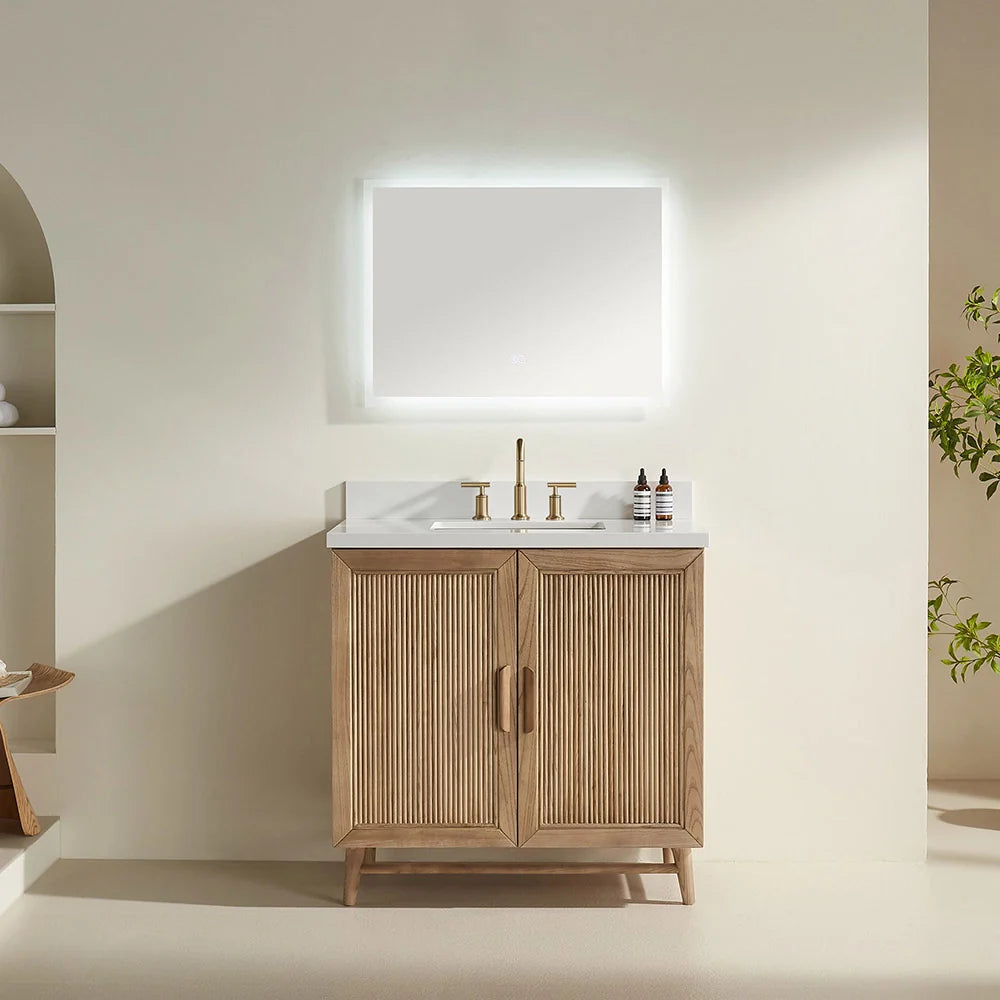 Fully Assembled 36 Inch Light Coffee Freestanding Bathroom Vanity with Single Sink