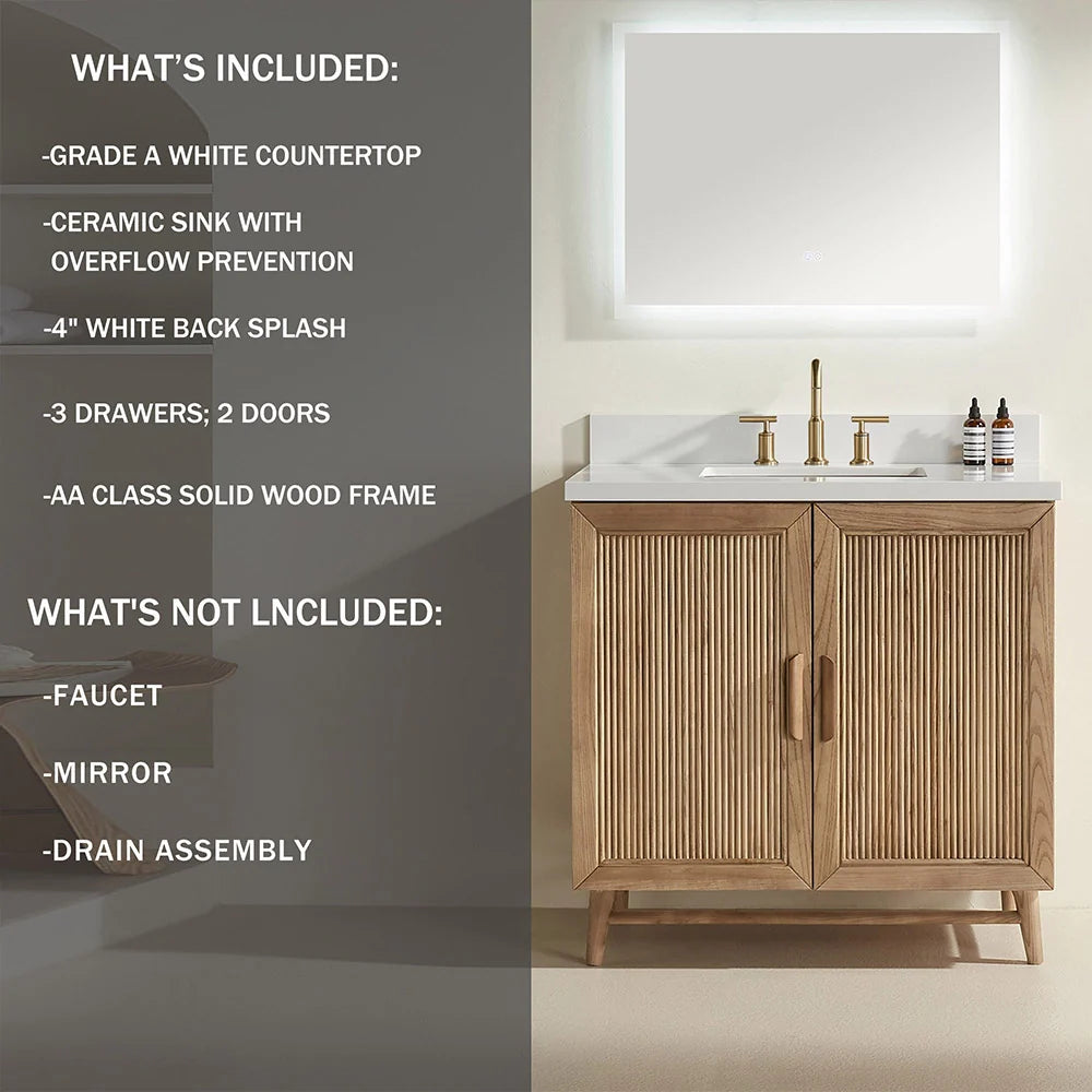 Fully Assembled 36 Inch Light Coffee Freestanding Bathroom Vanity with Single Sink