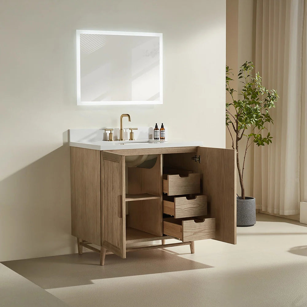Fully Assembled 36 Inch Light Coffee Freestanding Bathroom Vanity with Single Sink