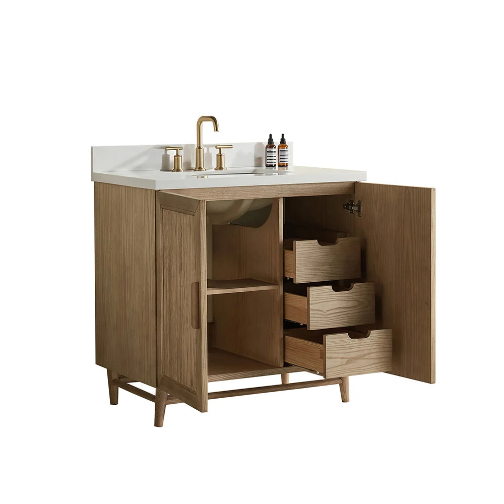 Fully Assembled 36 Inch Light Coffee Freestanding Bathroom Vanity with Single Sink