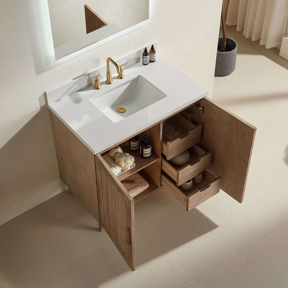 Fully Assembled 36 Inch Light Coffee Freestanding Bathroom Vanity with Single Sink
