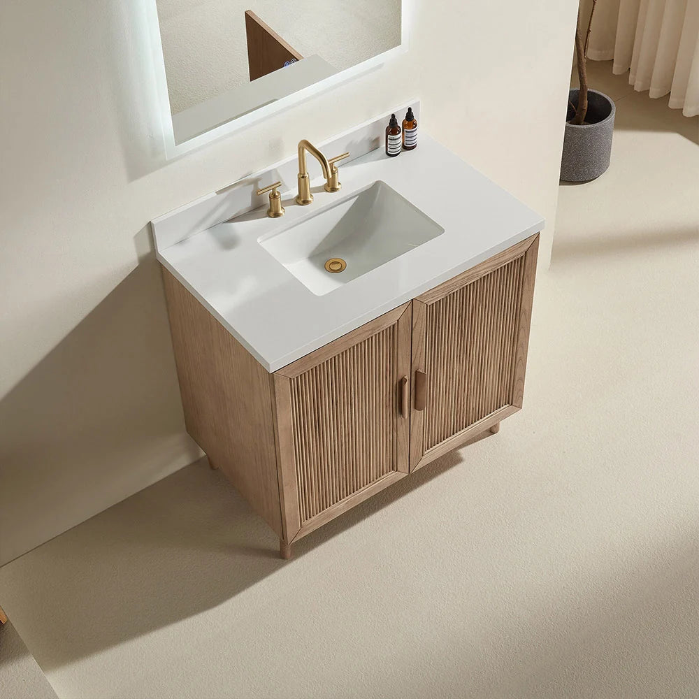 Fully Assembled 36 Inch Light Coffee Freestanding Bathroom Vanity with Single Sink
