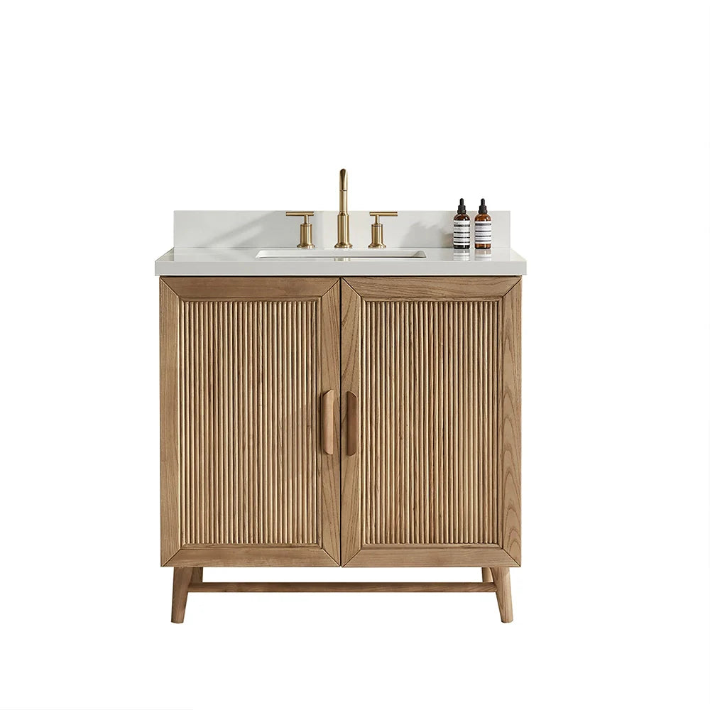 Fully Assembled 36 Inch Light Coffee Freestanding Bathroom Vanity with Single Sink