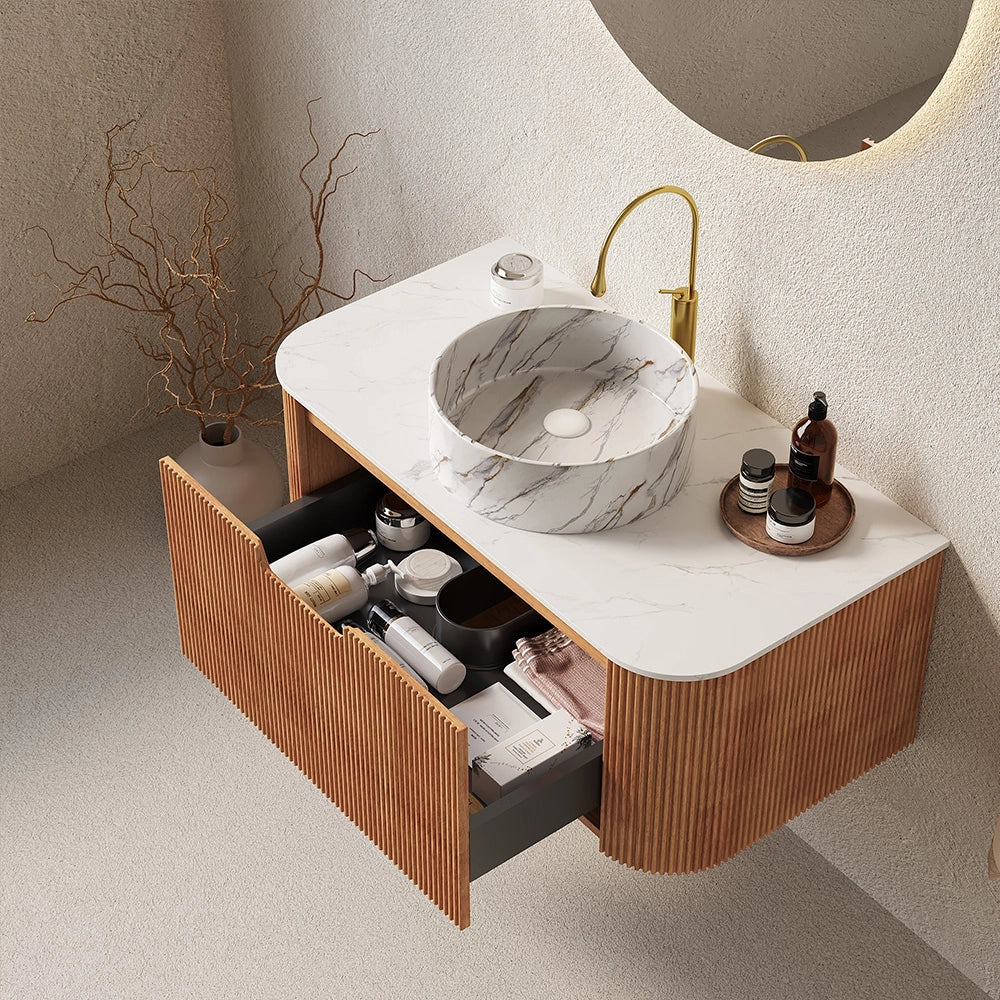 36 Inch Nature Wood Floating Bathroom Vanity with Soft-Closing Storage Drawer
