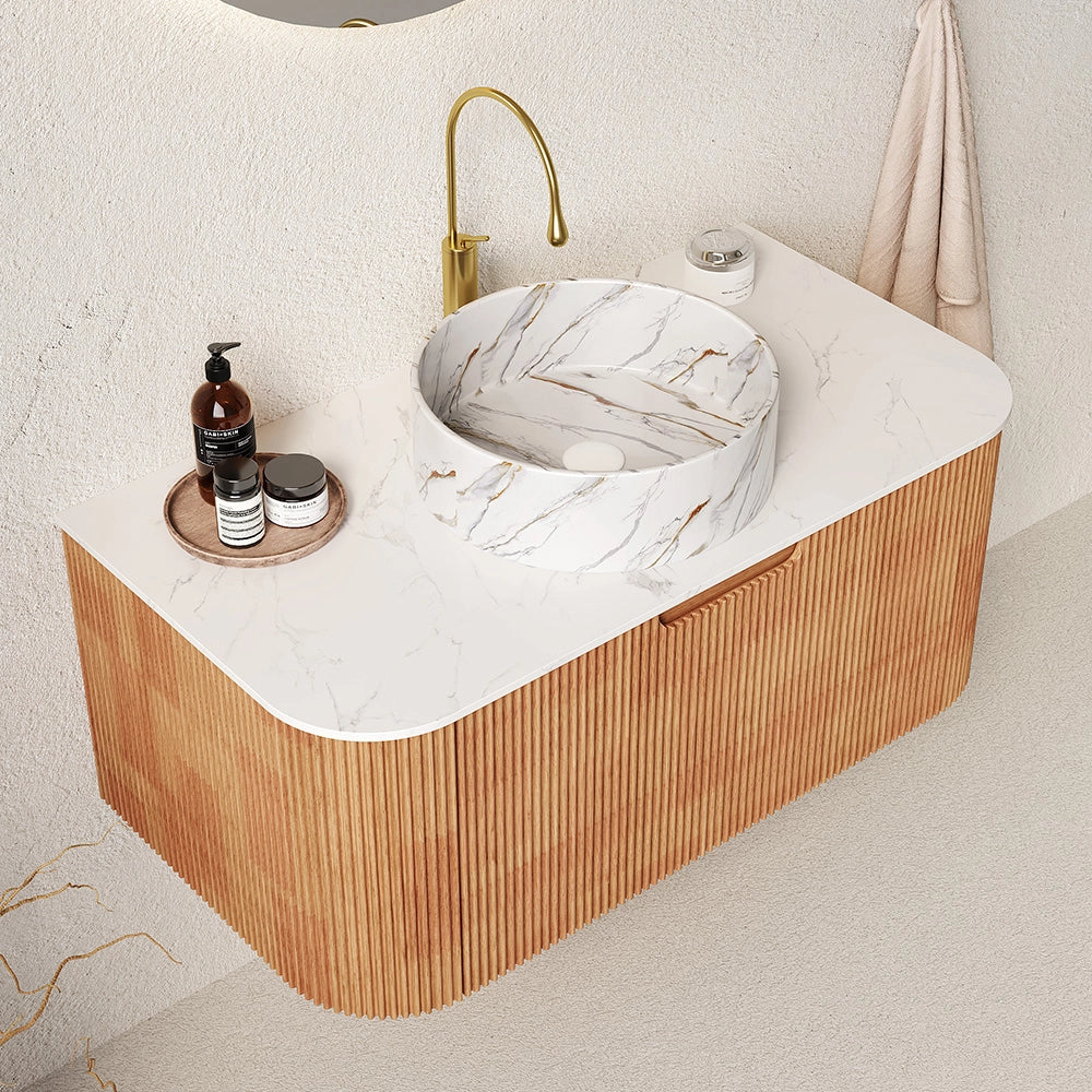 36 Inch Nature Wood Floating Bathroom Vanity with Soft-Closing Storage Drawer