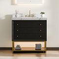 36-In Fluted Solid Wood Bathroom Vanity, PU Lacquer, Half-Frame Steel Base – Single Sink