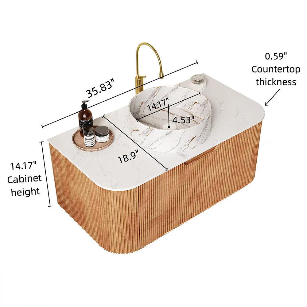 Nature Wood Floating Bathroom Vanity with Large Soft-Closing Storage Drawer