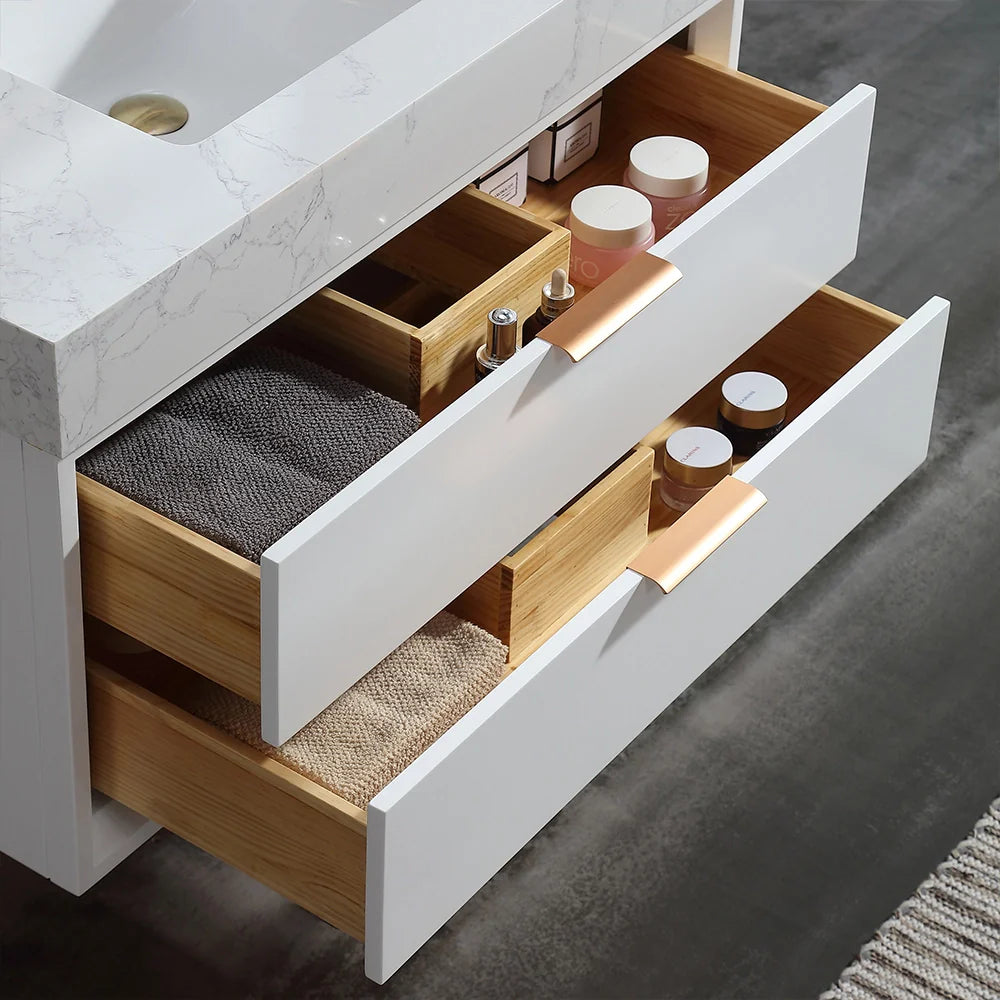 36 Inch Wall-Mounted Bathroom Vanity with Engineered Stone Top