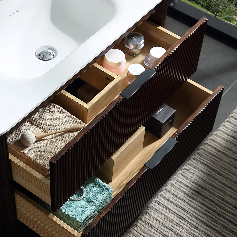 36 Inch Reeded Oak Bathroom Floating Vanity with Single Sink