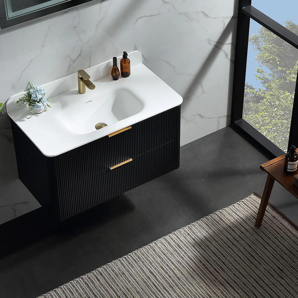 36 Inch Reeded Oak Bathroom Floating Vanity with Single Sink