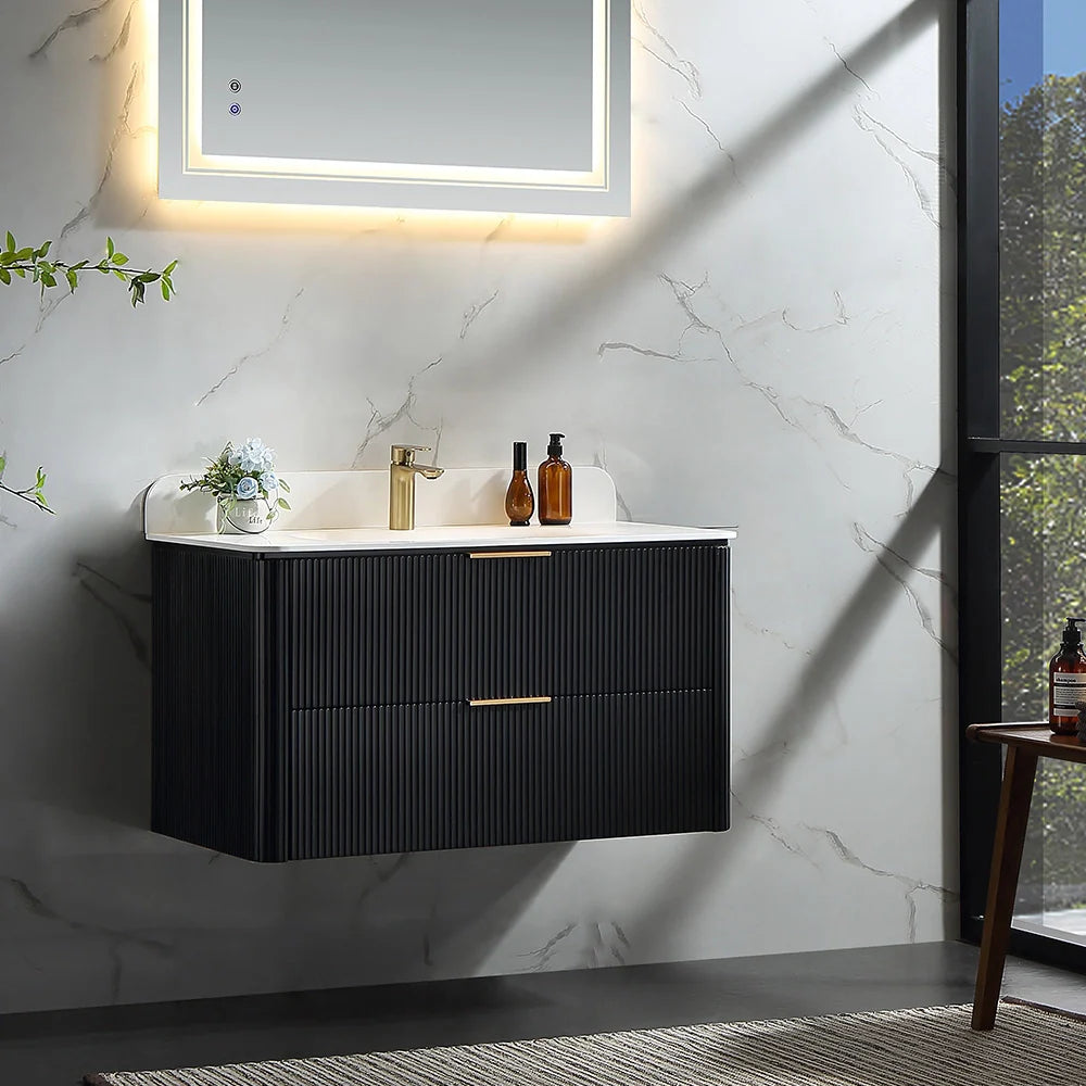 36 Inch Reeded Oak Bathroom Floating Vanity with Single Sink