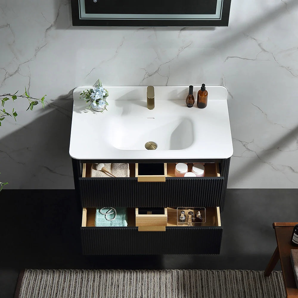 36 Inch Reeded Oak Bathroom Floating Vanity with Single Sink